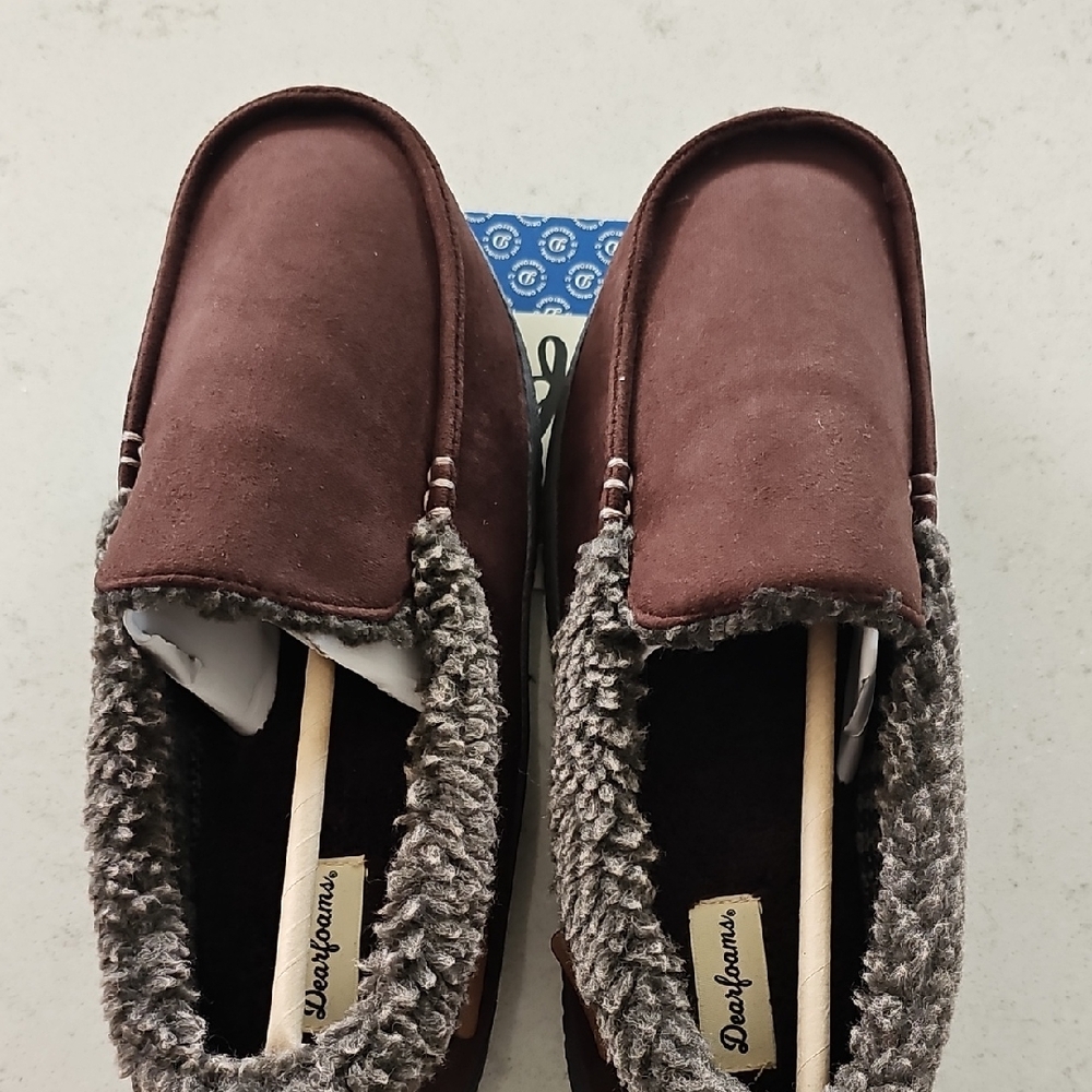 Dearfoams Coffee Slippers with Memory Foam Mens Size 9-10